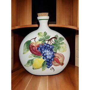 Vintage Italian Ceramic Fruit Vase—Hand-Painted Decorative Jug with Cork Top